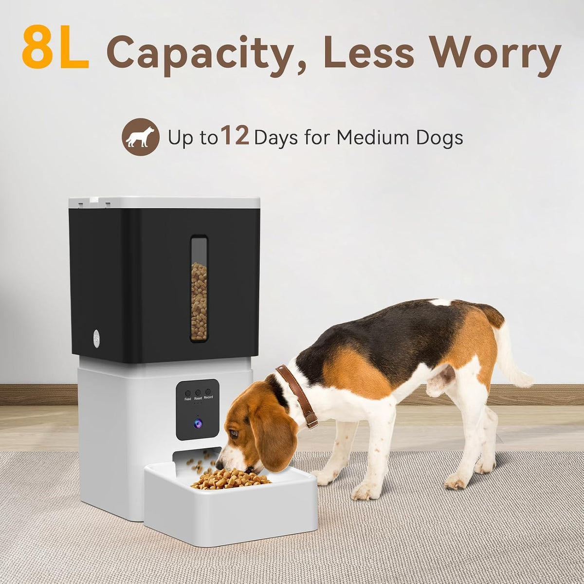 Automatic Dog Feeder with Camera: 8L/33 Cups 5G Wifi | Timed Food Dispenser for Medium Dogs, 1080P HD Night Vision, Video Recording, 2-Way Audio, APP Control