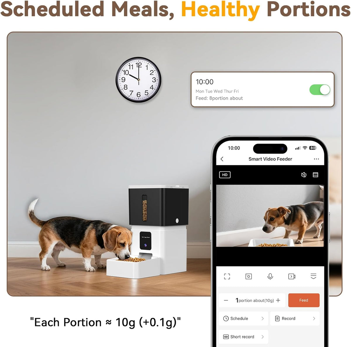 Automatic Dog Feeder with Camera: 8L/33 Cups 5G Wifi | Timed Food Dispenser for Medium Dogs, 1080P HD Night Vision, Video Recording, 2-Way Audio, APP Control