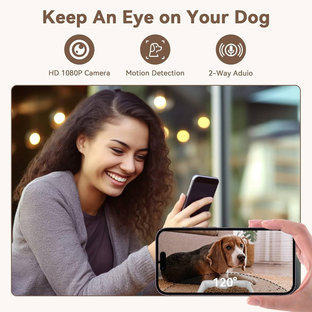 Automatic Dog Feeder with Camera: 8L/33 Cups 5G Wifi | Timed Food Dispenser for Medium Dogs, 1080P HD Night Vision, Video Recording, 2-Way Audio, APP Control