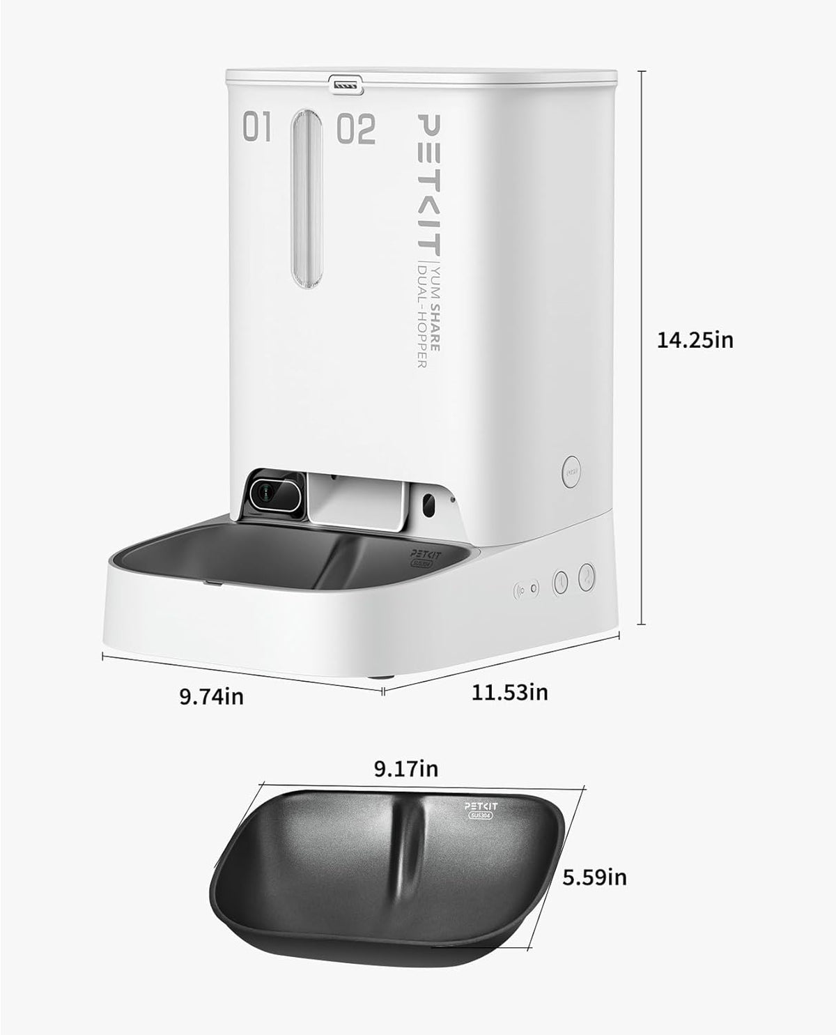 PETKIT Automatic Cat Dog Feeder with Camera, Ai-Powered Motion Capturing, 1080P HD Video with Night Vision, 2.4G Wifi Pet Feeder with 2-Way Audio, Dual Hopper Pet Food Dispenser with Desiccant