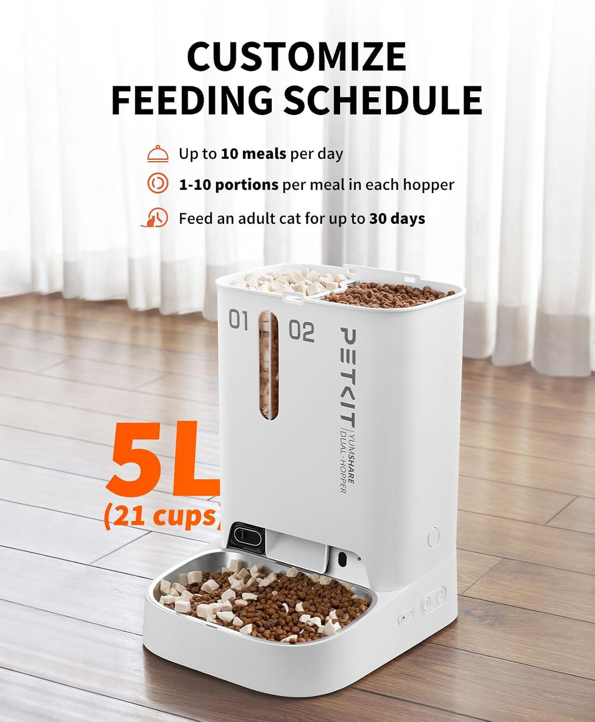 PETKIT Automatic Cat Dog Feeder with Camera, Ai-Powered Motion Capturing, 1080P HD Video with Night Vision, 2.4G Wifi Pet Feeder with 2-Way Audio, Dual Hopper Pet Food Dispenser with Desiccant